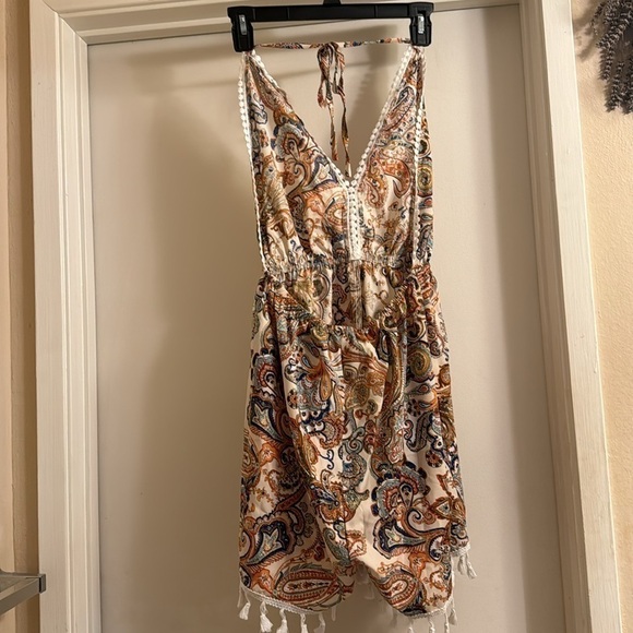Preloved paisley backless romper with embellished pompom hem and bodice size M - Picture 3 of 4